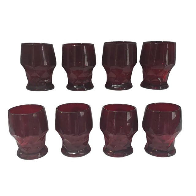 Vintage Anchor Hocking Georgian Festive Ruby Red Tumblers Glasses- Set of 8 For Sale - Image 6 of 6