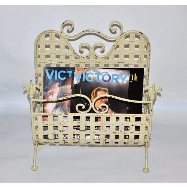 1970s 1970s Wrought Iron & Handwoven Iron Magazine Stand Champagne Shabby Chic Finish For Sale - Image 5 of 13