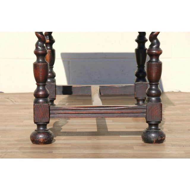 Antique English Solid Oak Barley Twist Side Table | Jacobean Revival Accent Table, Circa 1920s For Sale - Image 9 of 18