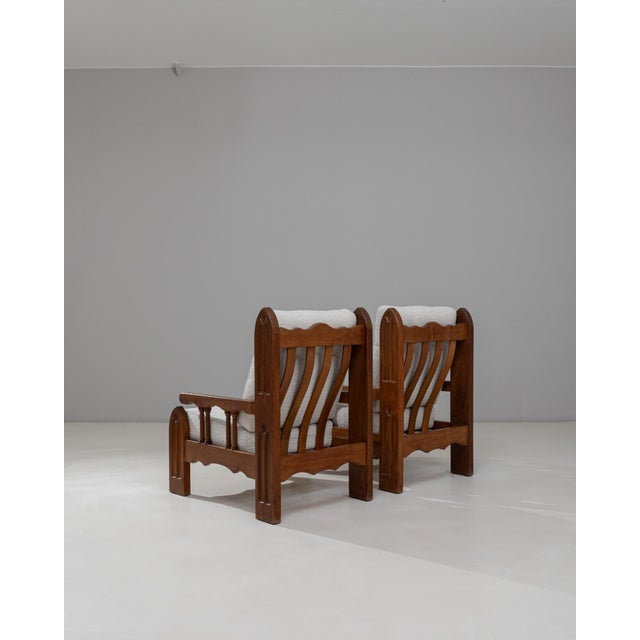 1970s 1970s French Brutalist Upholstered Armchairs with Carved Details - A Pair For Sale - Image 5 of 18