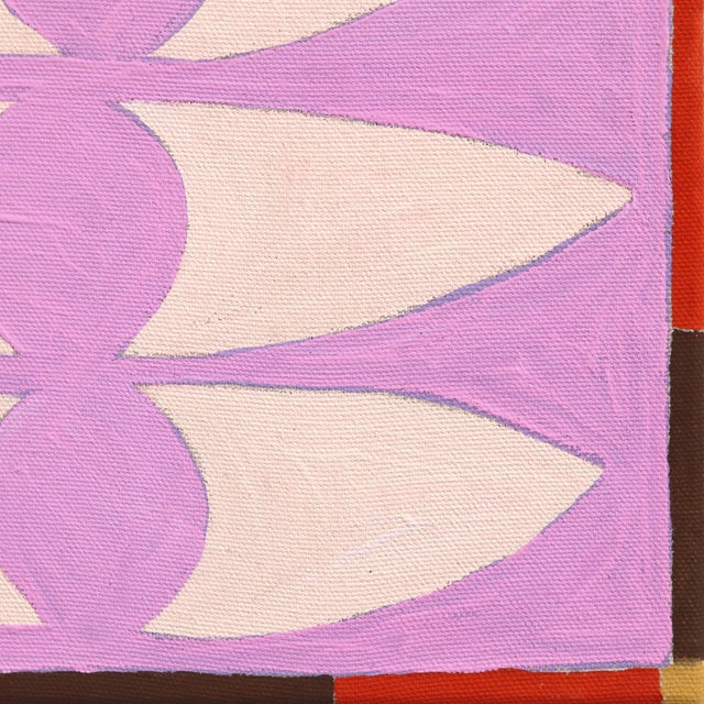 Peculiar Bloom - Pink Abstract Folk Art Floral Mixed Media Painting on Raw Canvas by Meredith Walker For Sale In Los Angeles - Image 6 of 9