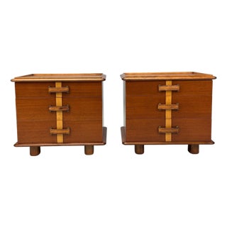 Paul Frankl, Rare Nightstands, Mahogany, Rock Maple, Brass, Leather, Usa, 1950s For Sale