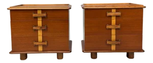 Paul Frankl, Rare Nightstands, Mahogany, Rock Maple, Brass, Leather, Usa, 1950s
