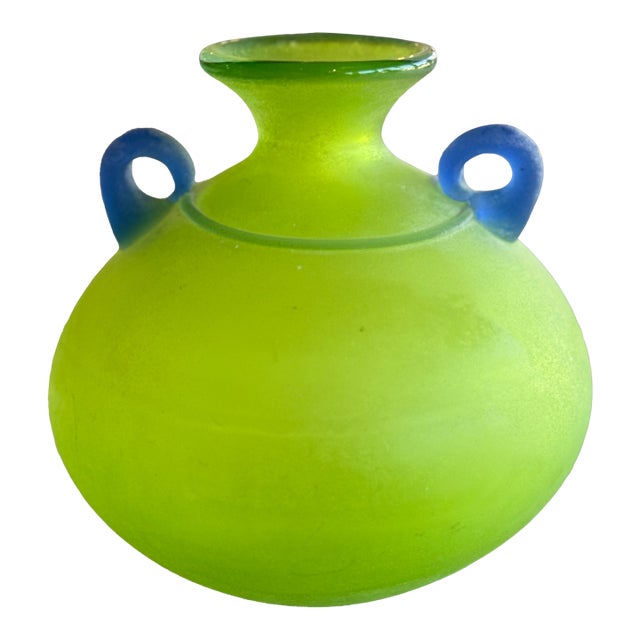 Vibrant Murano Signed Franco Moretti Glass Acid-Green Scavo Vase For Sale