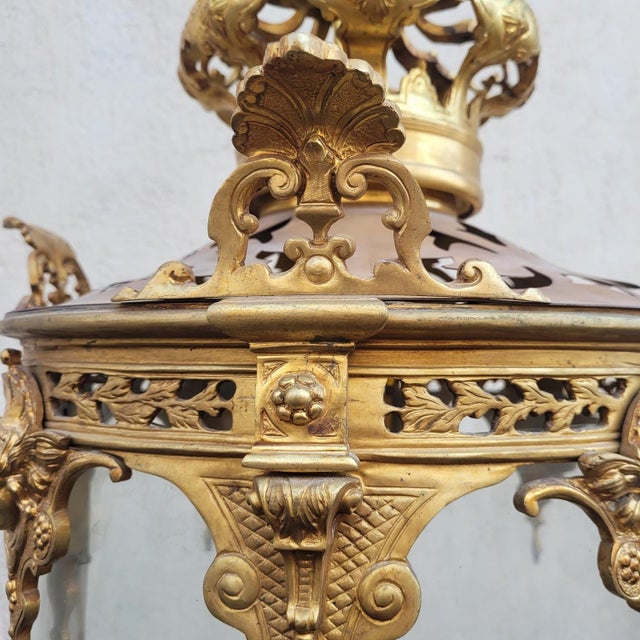 Gold 20th Century Gilt Bronze Lantern For Sale - Image 8 of 17