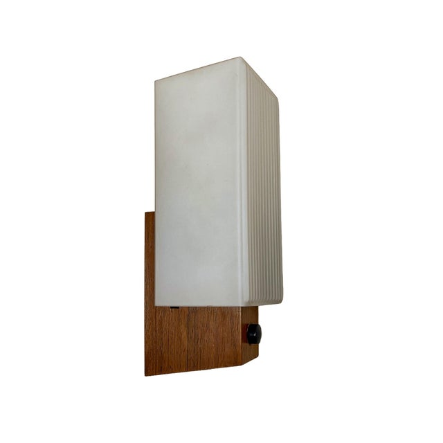 Mid-Century Teak and Opaline Wall Lamp attributed to Bega, 1960s For Sale - Image 9 of 9