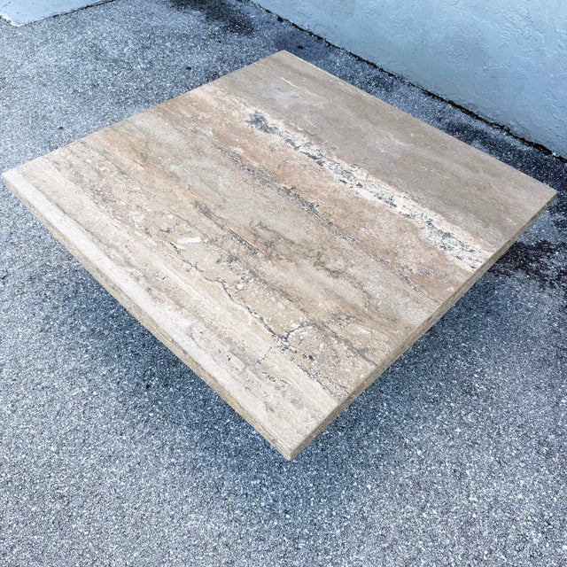 Stone International Vintage Italian Polished Travertine Coffee Table For Sale - Image 4 of 12