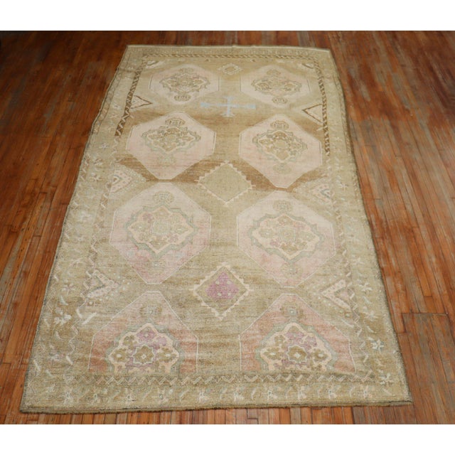 20th Century Pink Brown Beige Turkish Kars Anatolian Gallery Rug For Sale In New York - Image 6 of 6