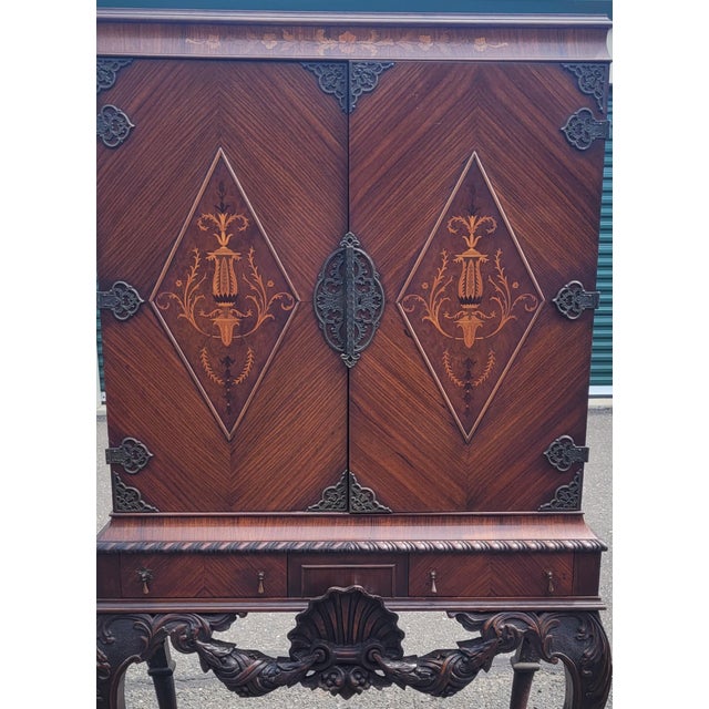 Stunning Rare 1920s Inlaid Carved Accent Cabinet For Sale - Image 13 of 18