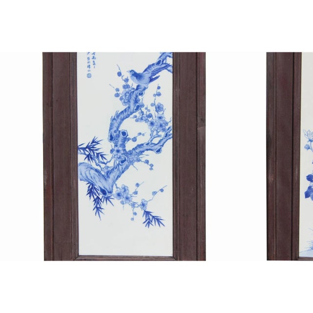 Chinoiserie Chinese Blue White Porcelain Flower Birds Scenery Wall Panel Set For Sale - Image 3 of 11