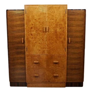 Art Deco Gentleman's Wardrobe in Burr Walnut from Vesper Furniture, 1930s For Sale