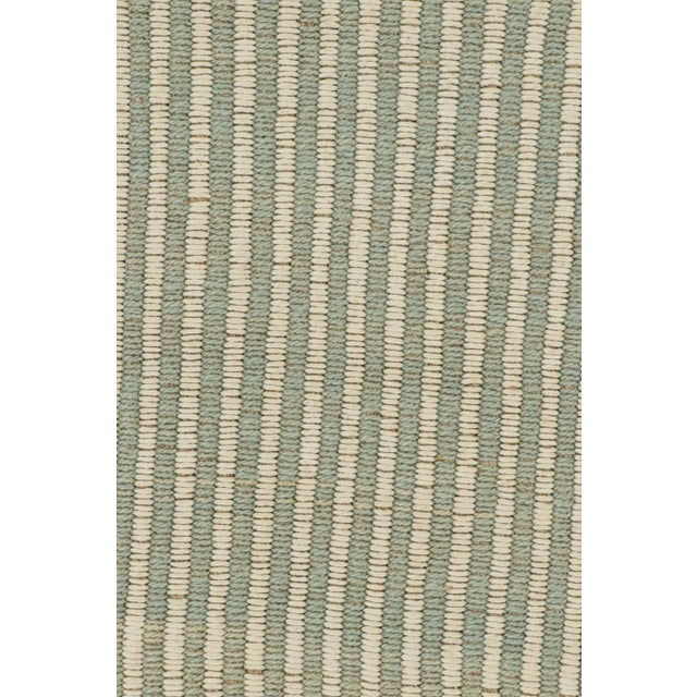 Contemporary Rug & Kilim’s Contemporary Kilim in Beige, Blue and White Textural Stripes For Sale - Image 3 of 7