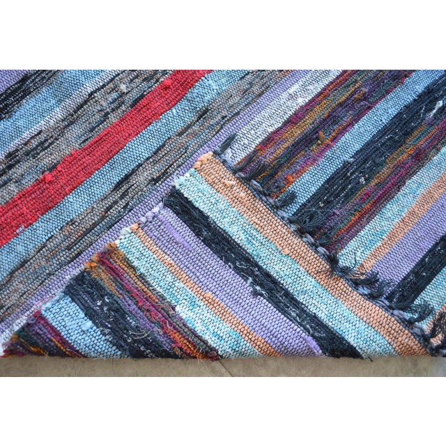 Blue Vintage Handmade Rag Runner Rug - 2′2″ × 21′2″ For Sale - Image 8 of 9