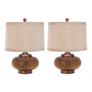 19 Inch H Gold Bead Table Lamp in Copper - a Pair For Sale