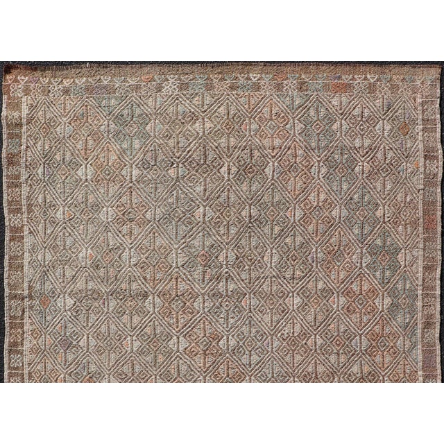 Measures: 4'10 x 5'5 Vintage Turkish Kilim Rug with Allover Diamond Design in Taupe, Sage, and Clay. Keivan Woven Arts /...