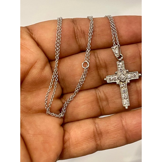 White Diamond Cross Pendant with White Gold Necklace 18 Karat White Gold For Sale - Image 13 of 18