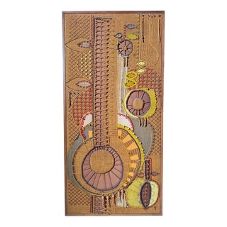 Vintage Wall Hanging Woven Textile in Wool, Jute, Cotton, and Wood, 1970s For Sale