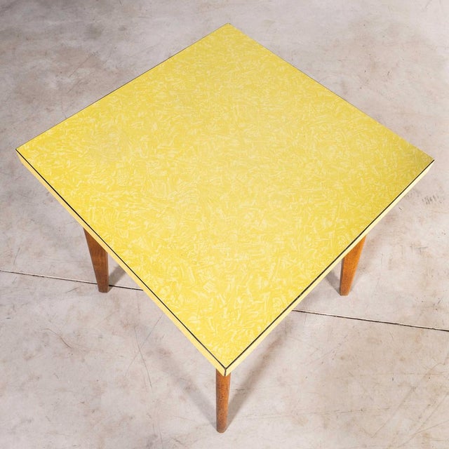 French Square Yellow Kitchen Dining Table, 1960s For Sale - Image 6 of 8