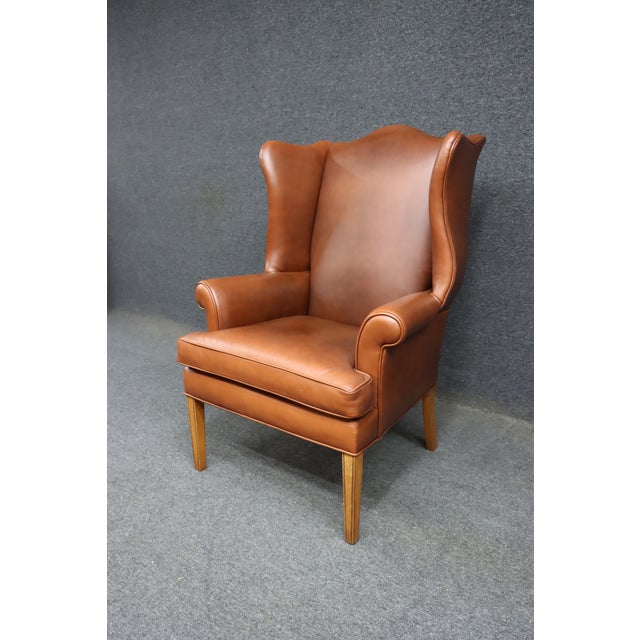 Ethan Allen Ethan Allen Leather Wingback Chair For Sale - Image 4 of 12