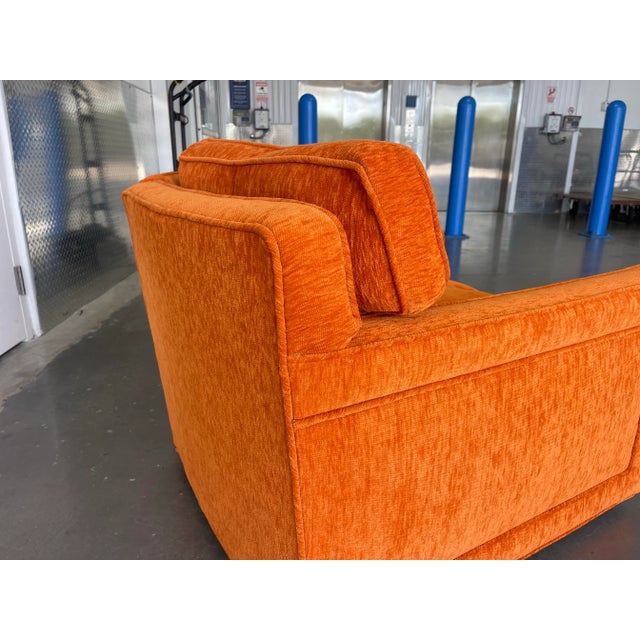 Orange 1970s Tailored Mid-Century Lounge Chairs – Down-Filled Pair in Burnt Orange Upholstery For Sale - Image 8 of 12