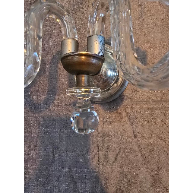 Art Nouveau Antique Waterford Attributed Crystal Diamond Cut Sconce For Sale - Image 3 of 9