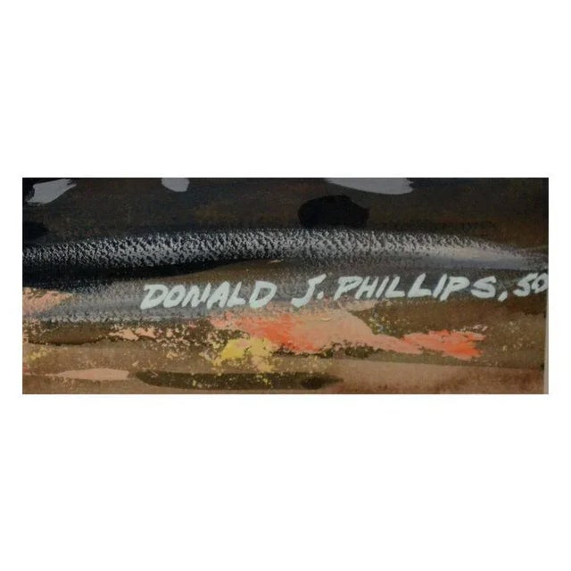 Abstract Mid 20th Century "Boats and Bridge" Maritime Oil Painting, Framed For Sale - Image 3 of 4