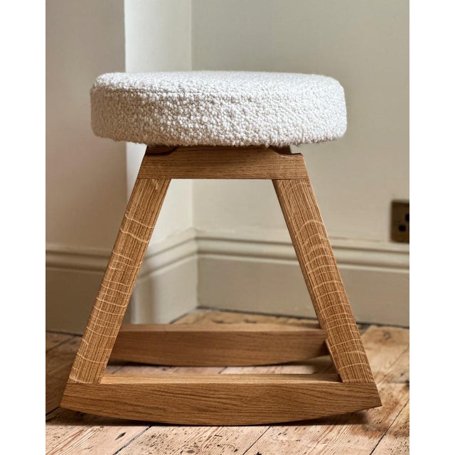 Sunday Rocker Stool, Oak and Cream Bouclé Fosfeen, United Kingdom Contemporary rocker stool from the Sunday Collection,...