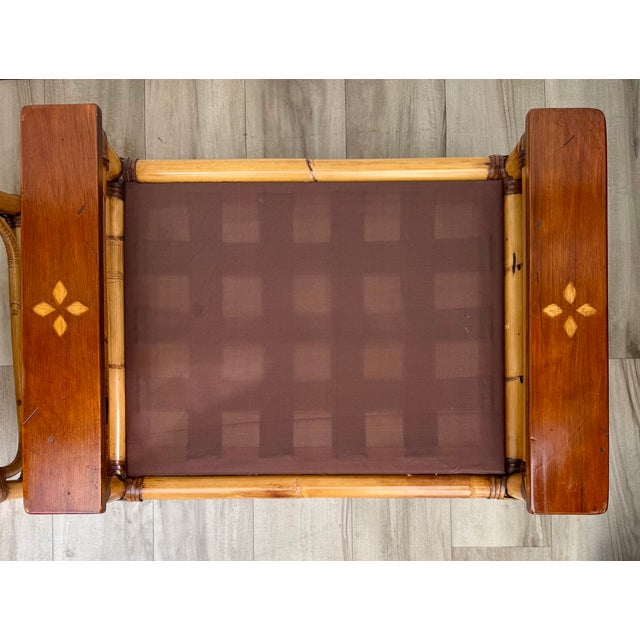 Vintage Bamboo, Rattan & Wood Lounge Chairs With Ottoman, Set of 3 For Sale - Image 15 of 18