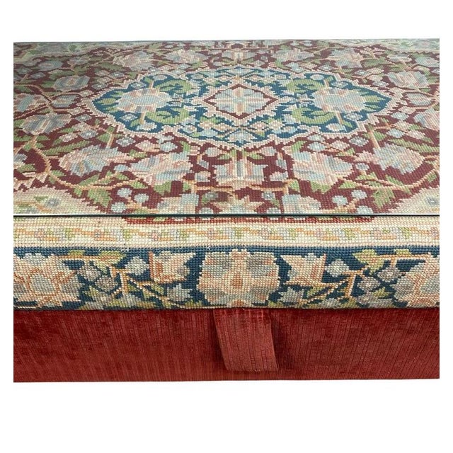 This versatile ottoman coffee table features a removable top upholstered in a finely woven tapestry panel decorated with...