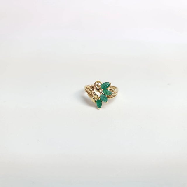 Marquise Emerald & Diamond Ring .33cttw 14k Yellow Gold, Size 6.5 For Sale - Image 4 of 5