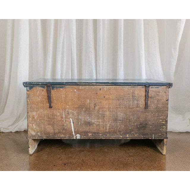Folk Art Antique Hand Painted Chest in Blue With Floral Motifs For Sale - Image 3 of 18