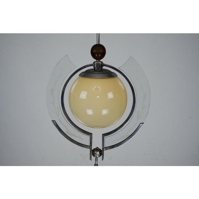 Art Deco Italian Pendant Light with Etched Glass and Amber Globe, 1930s For Sale - Image 10 of 17