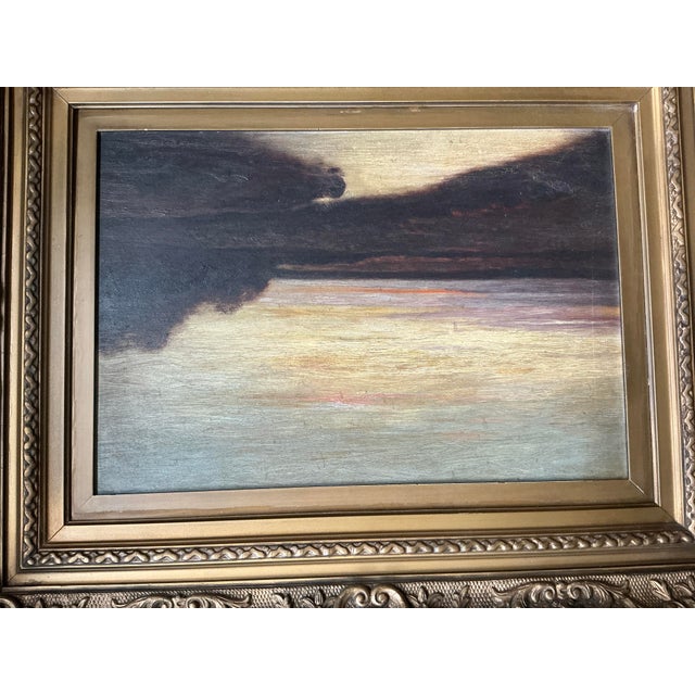 Ebony Antique Tonalist Landscape Oil Painting in Ornate Guilt Frame For Sale - Image 8 of 8