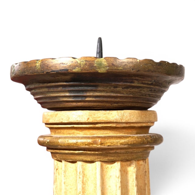 Antique Sculptural Church Candleholder in Wood, 1860 For Sale - Image 11 of 14