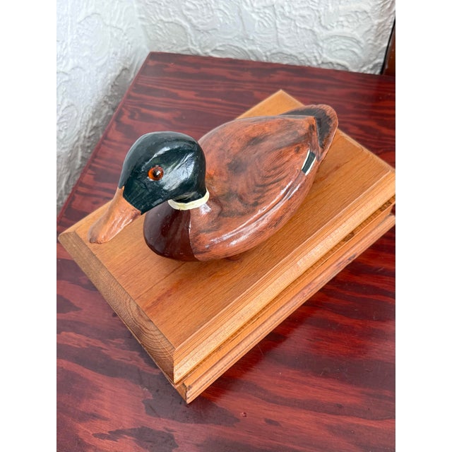 Restoration Hardware Vintage Folk Art Pine Wood Lidded Box With Mallard Duck Decoy For Sale - Image 4 of 12