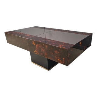 Vintage Hidden Bar Coffee Table with Miror by Eric Maville and Jean Claude Mahey, 1970s For Sale