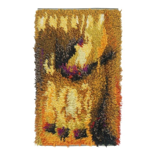Vintage Swedish Rya Shag Rug With Polychromatic Abstract Pattern - Rug & Kilim For Sale
