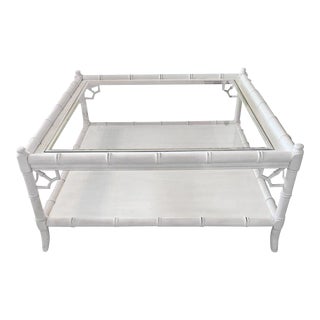 Large White Faux Bamboo Coffee Table by Thomasville For Sale
