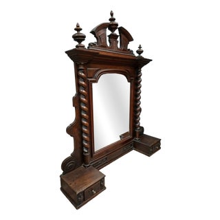 Large Henri II Style Buffet Mirror or Psyche in Carved Walnut, Late 19th Century For Sale