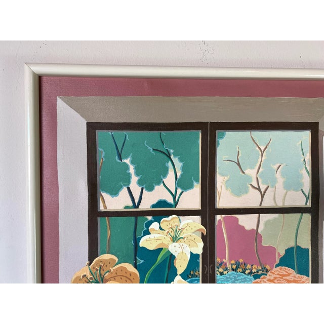 Blue 1980's C. Fein " Three Lilies " Modernist Painting, Framed For Sale - Image 8 of 10