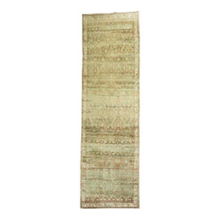 Rare Wide Long Green Antique Persian Malayer Runner For Sale