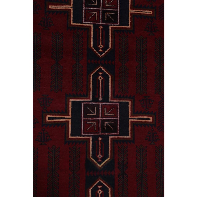 2010s Rug & Kilim’s Baluch Runner Rug With Burgundy and Dark Blue Geometric Medallions For Sale - Image 5 of 8