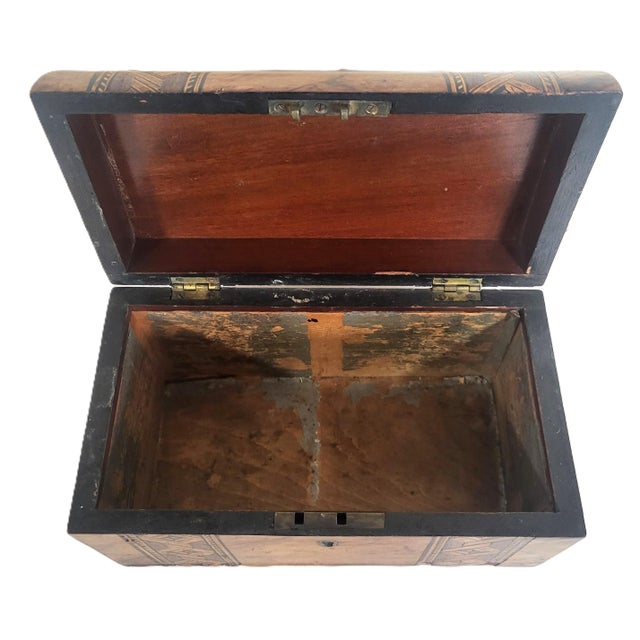 19th C English Moorish Moroccan Marquetry Style Inlaid Jewelry Box For Sale - Image 10 of 13