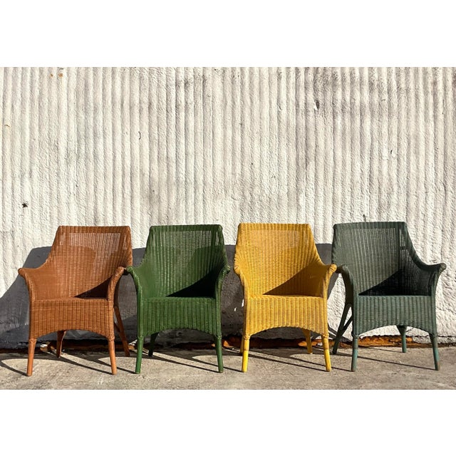 Late 20th Century Vintage Coastal Palecek Four Color Woven Rattan Dining Chairs - Set of Four For Sale - Image 5 of 8