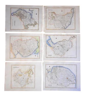 Set of 6 Authentic Antique Engraved Maps-Counties of England-1831