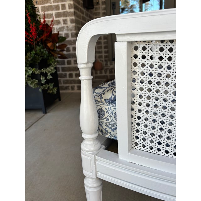 Vintage Hibriten Bernhardt Caned Armchair With Lee Jofa Oscar De La Renta Sameera Fabric For Sale - Image 15 of 18