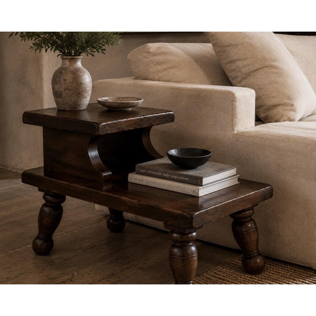 Wood Late 20th Century Rustic Primitive Two-Tier End Tables — Pair — Refinished in Old Chapel Satin Walnut For Sale - Image 7 of 7