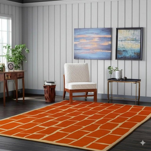 Textile 6x8 Yellow Flat Weave Wool Brickwork Motif Geometric Modern Carpet Rug For Sale - Image 7 of 7