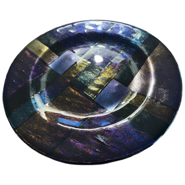 Contemporary Paul Hathcoat Signed Studio Art Dichroic Fused Glass Charger For Sale - Image 3 of 7