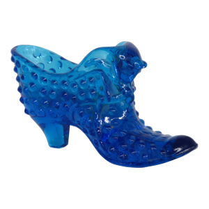 Fenton Blue Hobnail Cat Head Victorian Glass Slipper Shoe Figurine 4686b